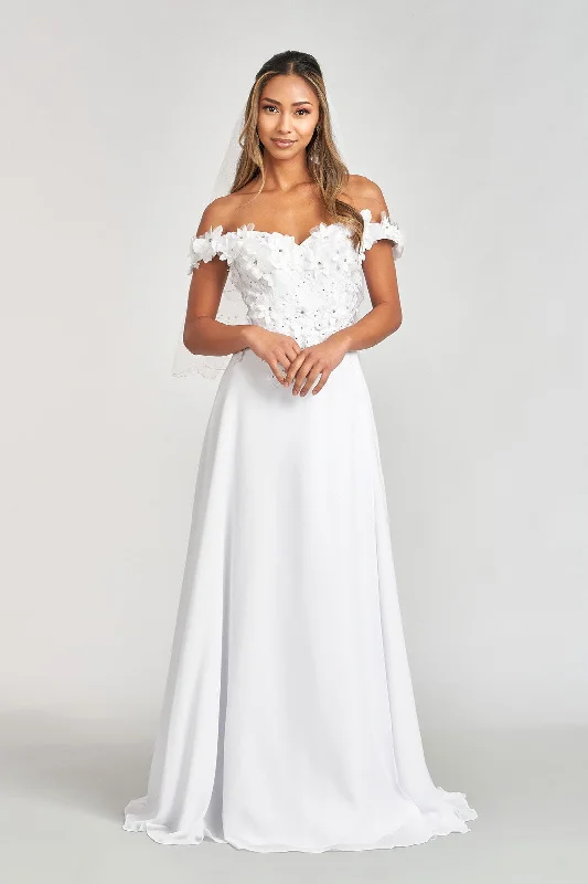 Embellished Maxi Dress 3D Floral Off Shoulder Slit Gown by Elizabeth K GL3018 - Outlet Embellished Maxi Dress 3D Floral Off Shoulder Slit Gown by Elizabeth K GL3018 - Outlet