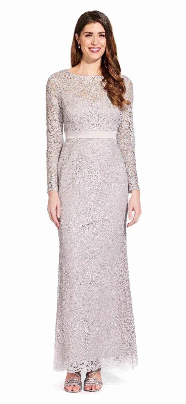 Satin Mermaid Dress Adrianna Papell AP1E205128 Long Sleeve Formal Lace Dress