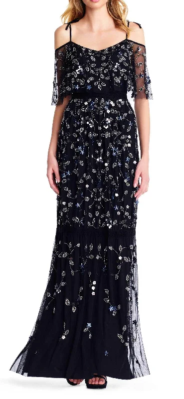Party Ready Dress Adrianna Papell AP1E202574 Spaghetti Strap Long Formal Mesh Dress