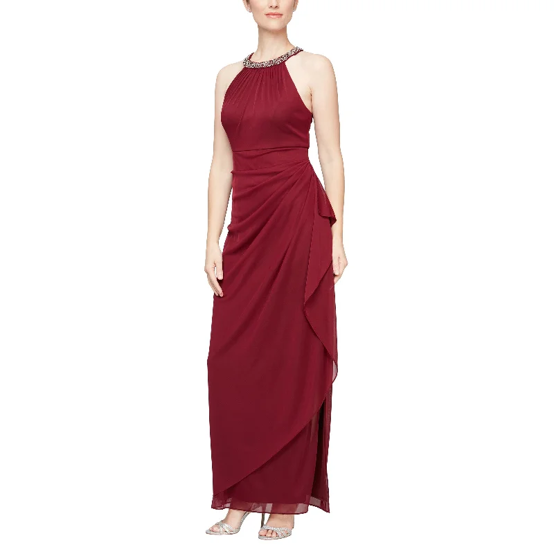 Polka Dot Gown Alex Evenings 8132966 Long Halter Beaded Formal Dress