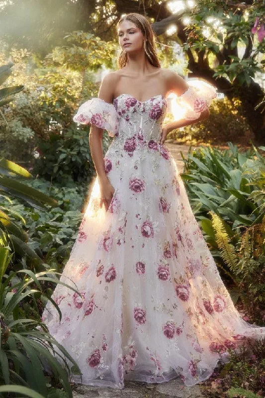 Lace Overlay Dress Andrea & Leo A1133 Strapless Printed Prom Gown