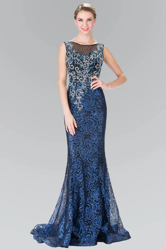 Figure-Flattering Gown Long Formal Beaded Sleeveless Evening Prom Dress