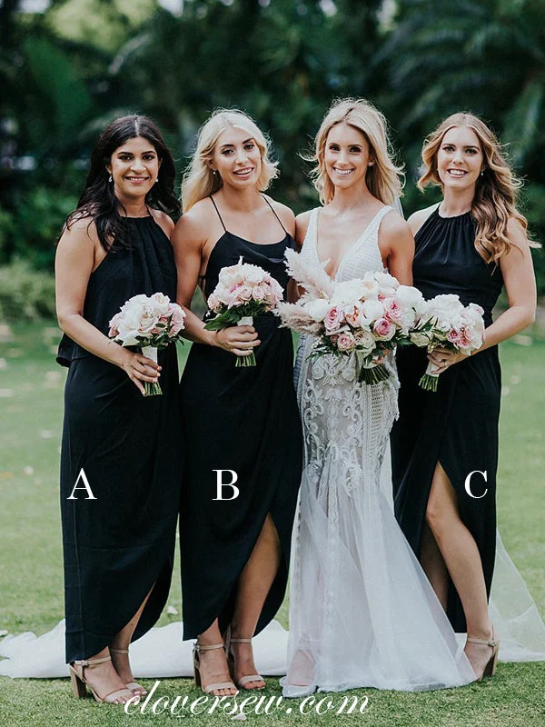Wedding Reception Gown Black Mismatched Spaghetti Strap Sheath Ankle Length Bridesmaid Dresses, CB0017 Wedding Reception Gown Black Mismatched Spaghetti Strap Sheath Ankle Length Bridesmaid Dresses, CB0017
