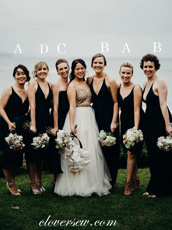 Stunning Applique Dress Black Spaghetti Strap Sheath Mismatched Bridesmaid Dresses, CB0020