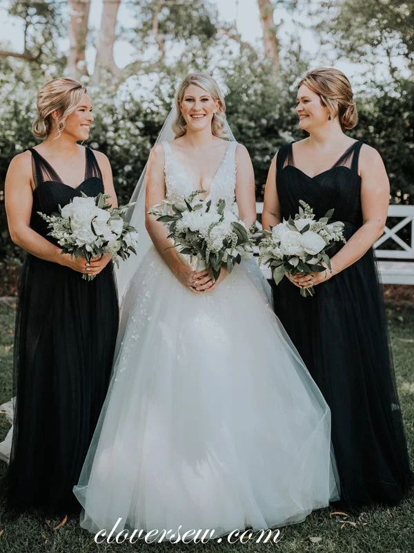 Royal Inspired Gown Black Tulle Sleeveless Sweetheart A-line Long Bridesmaid Dresses , CB0009 Royal Inspired Gown Black Tulle Sleeveless Sweetheart A-line Long Bridesmaid Dresses , CB0009
