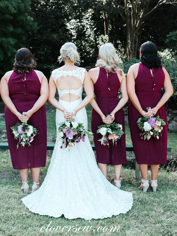 Party Ready Dress Burgundy Chiffon Sleeveless High Low Knee Length Bridesmaid Dresses, CB0033 Party Ready Dress Burgundy Chiffon Sleeveless High Low Knee Length Bridesmaid Dresses, CB0033