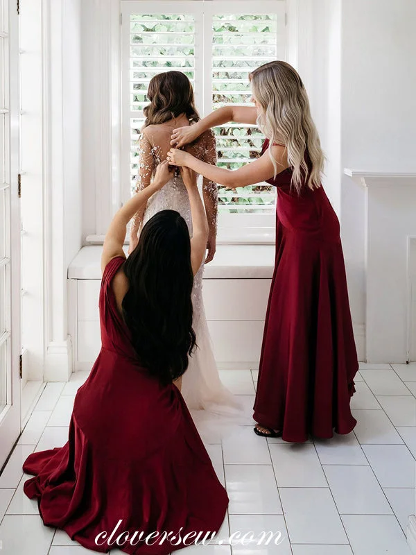 Mermaid Cut Dress Burgundy Jersey Sleeveless Round Neck Long Bridesmaid Dresses, CB0014 Mermaid Cut Dress Burgundy Jersey Sleeveless Round Neck Long Bridesmaid Dresses, CB0014