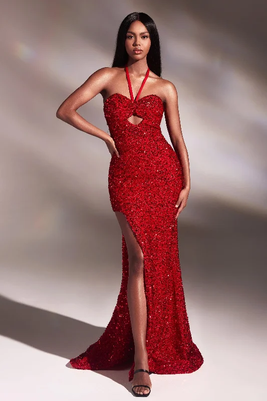 Glam Ball Gown Cinderella Divine CD883 Long Halter Evening Gown