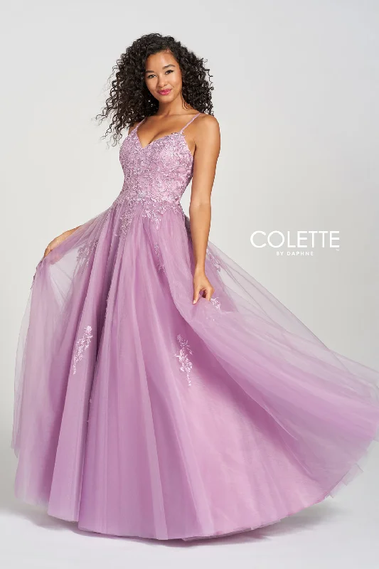 Fitted Formal Dress Colette CL12212 Long Formal Beaded Prom Applique Dress