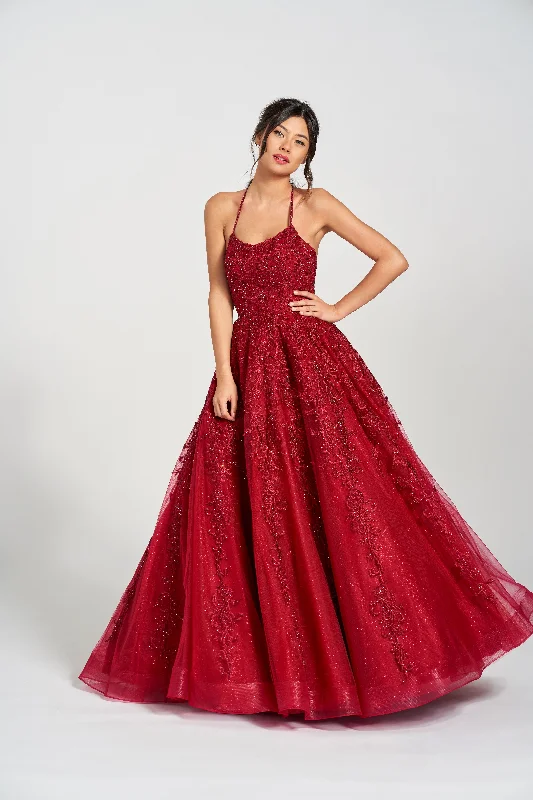 Asymmetrical Gown Colette CL12221 Halter Formal Prom Beaded Long Dress