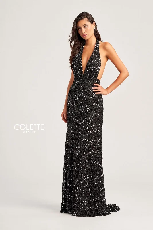 Lavish Evening Gown Colette CL5115 Sequin Prom Long Halter Formal Dress
