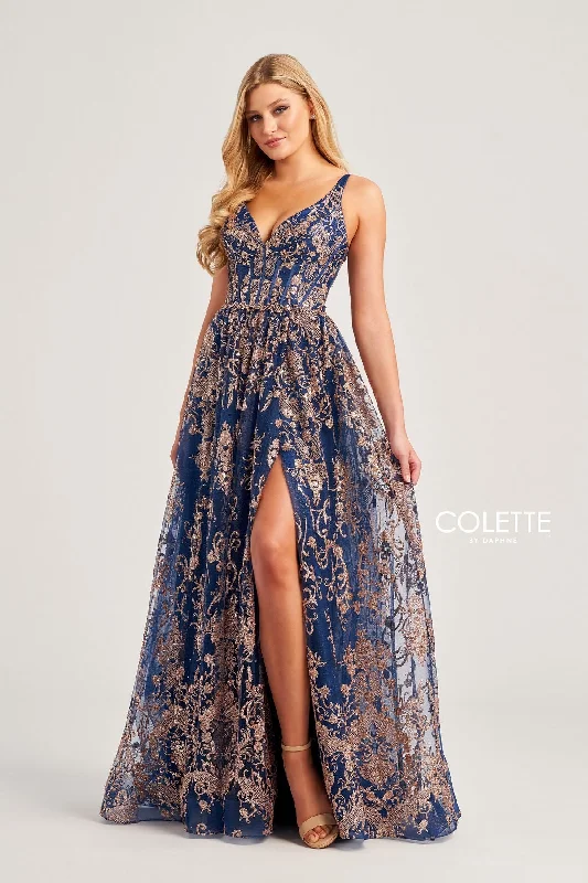 Sheer Panel Dress Colette CL5134 Glitter Long Formal Prom Dress