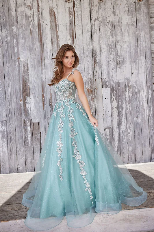 Draped Satin Gown Colette CL5165 Glitter Prom Long Applique Formal Dress