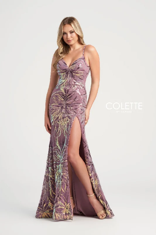Floor-Length Satin Dress Colette CL5195 Fitted Formal Sequin Long Prom Dress