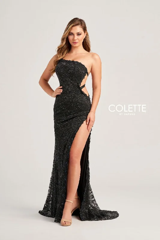 Charcoal Gray Gown Colette CL5198 Cut Out Long Formal Prom Dress