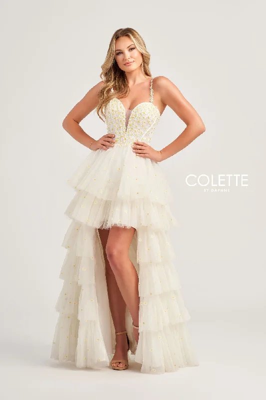 Structured Evening Gown Colette CL5237 High Low Formal Glitter Prom Dress