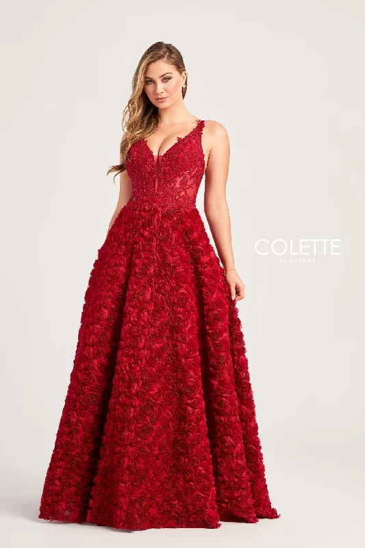 Puffy Formal Dress Colette CL5251 Applique Long Formal Prom Rosette Ball Gown
