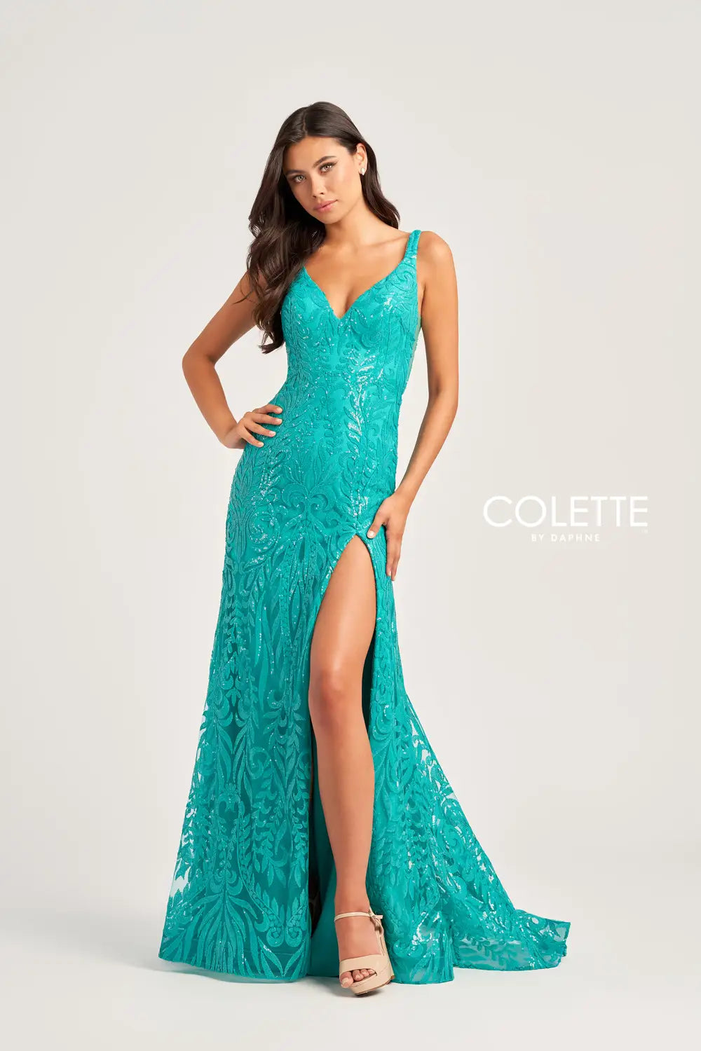 Elegant Tulle Gown Colette CL5285 Sequin Formal Long Mermaid Prom Dress