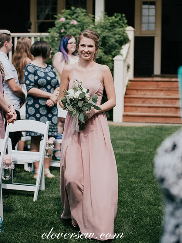 Formal Red Dress Dusty Pink Chiffon Spaghetti Strap A-line Long Bridesmaid Dresses, CB0048 Formal Red Dress Dusty Pink Chiffon Spaghetti Strap A-line Long Bridesmaid Dresses, CB0048