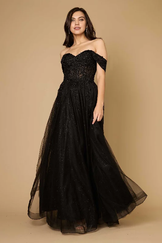 Asymmetrical Gown Dylan & Davids Long Off Shoulder Corset Formal Dress