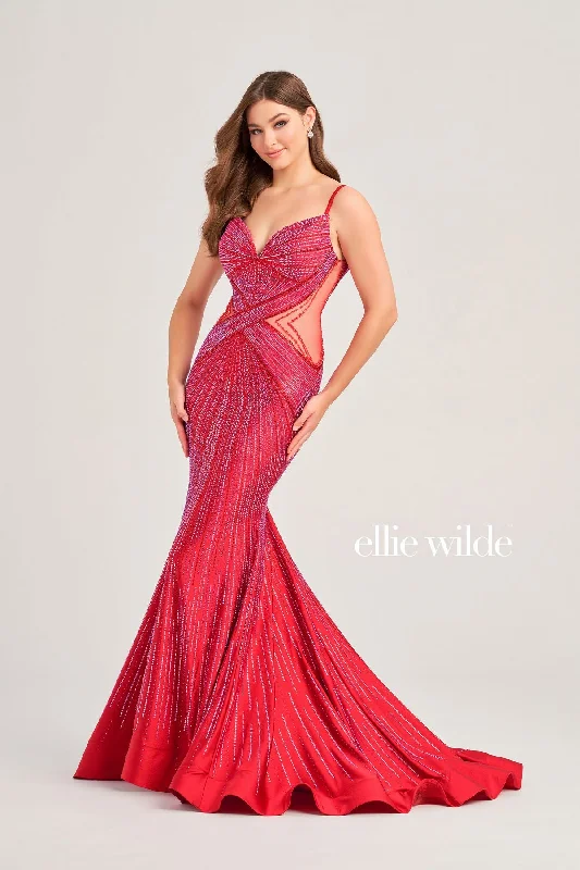 Chic Satin Dress Ellie Wilde EW35001 Long Formal Fitted Evening Prom Dress