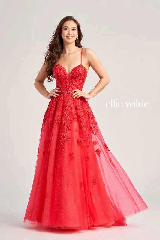 Bold Red Dress Ellie Wilde EW35016 Formal Glitter Prom Long Gown