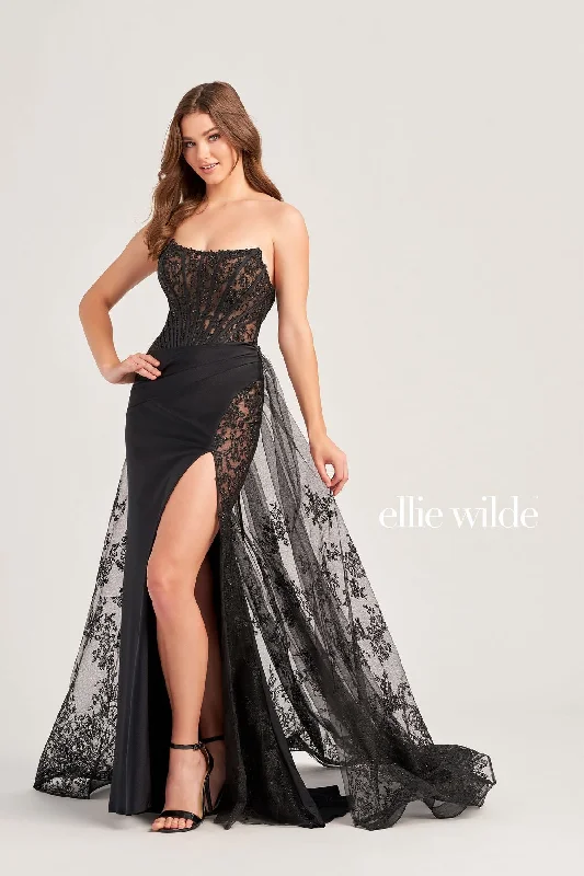 Trendy Party Dress Ellie Wilde EW35032 Long Formal Glitter Overskirt Prom Dress