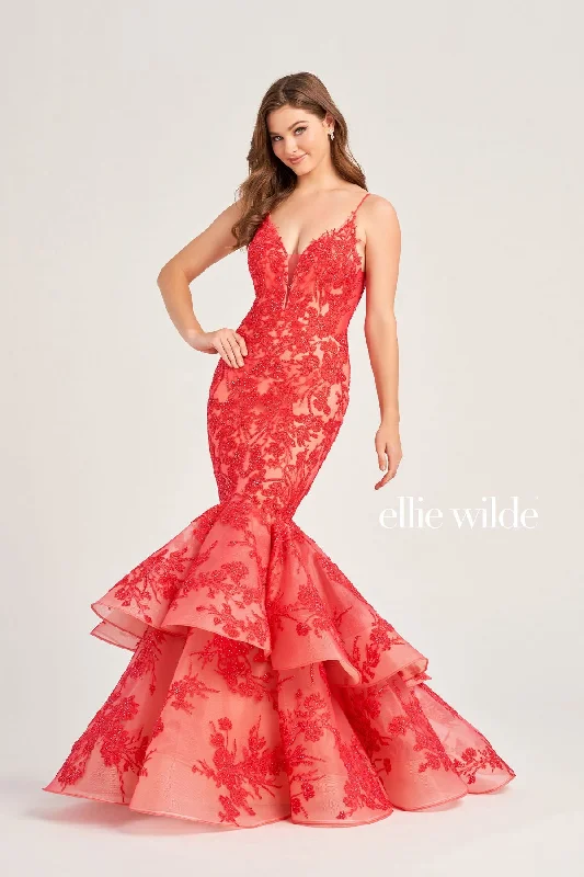 Hollywood-Inspired Gown Ellie Wilde EW35038 Long Mermaid Beaded Formal Prom Dress