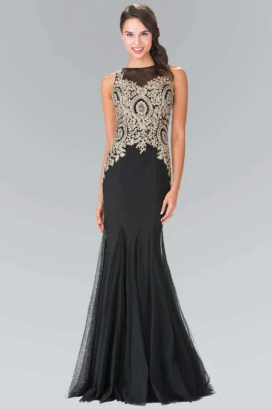 Luxe Embroidered Gown Embroidered Boidce Long Prom Dress with Sheer Back