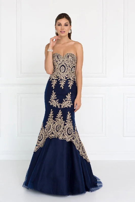 Stunning Applique Dress Prom Long Strapless Dress Mermaid Trumpet Gown