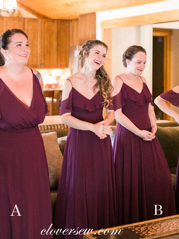 Showstopper Dress Grape Chiffon Spaghetti Strap Mismatched A-line Long Bridesmaid Dresses, CB0034 Showstopper Dress Grape Chiffon Spaghetti Strap Mismatched A-line Long Bridesmaid Dresses, CB0034