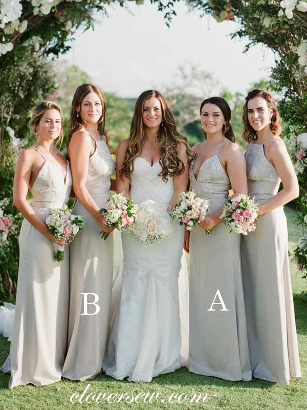 Statement Prom Dress Grey Lace Chiffon Spaghetti Strap Mismatched Long Bridesmaid Dresses , CB0016 Statement Prom Dress Grey Lace Chiffon Spaghetti Strap Mismatched Long Bridesmaid Dresses , CB0016
