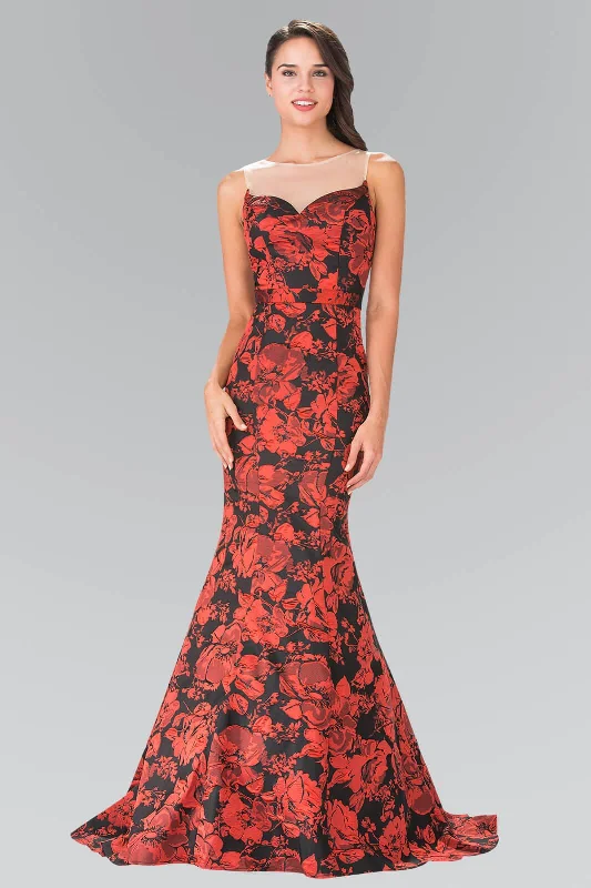 Elegant Cocktail Gown Prom Long Formal Dress Floral Print Evening Gown
