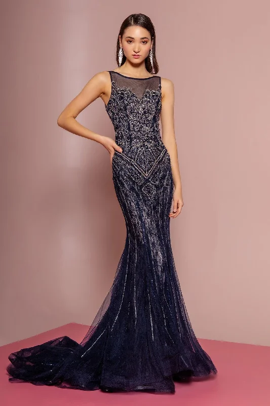Empire Waist Gown Jewel Embellished Lace Long Prom Dress