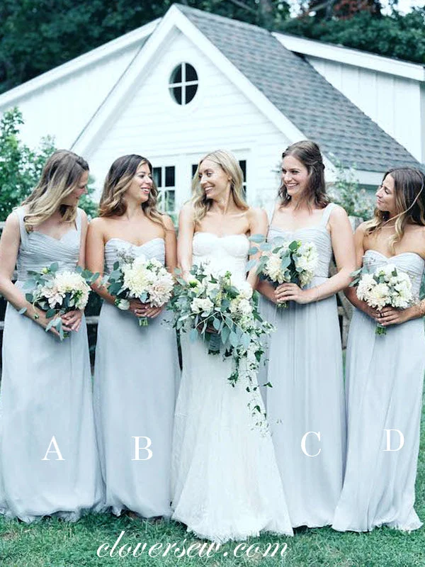 Trendy Evening Gown Light Dusty Blue Chiffon Mismatched Pleating Bridesmaid Dresses, CB0038 Trendy Evening Gown Light Dusty Blue Chiffon Mismatched Pleating Bridesmaid Dresses, CB0038