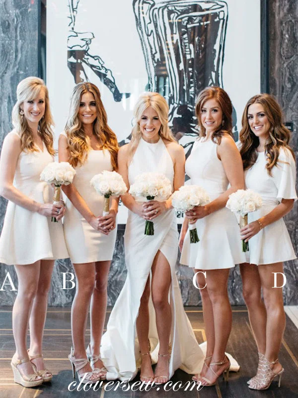 Modern Tulle Dress Light Ivory Satin Mismatched Short Bridesmaid Dresses, CB0050