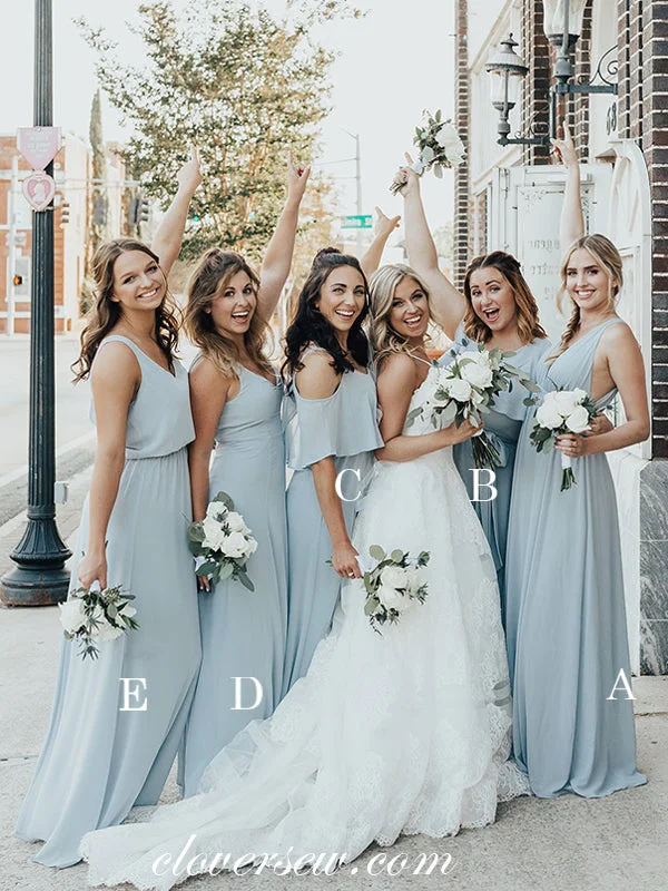 Vivid Color Gown Light Pale Blue Chiffon Mismatched A-line Long Bridesmaid Dresses, CB0058 Vivid Color Gown Light Pale Blue Chiffon Mismatched A-line Long Bridesmaid Dresses, CB0058
