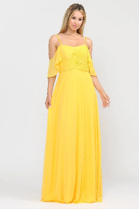 Crystal Beaded Dress Long A-line Cold Shoulder Dress by Poly USA 8552