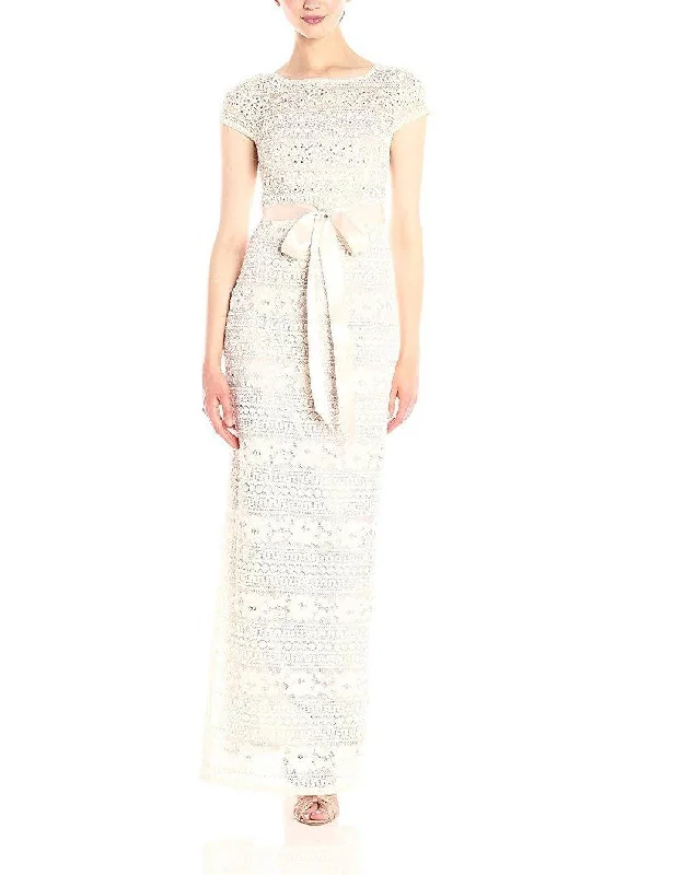 Draped Satin Gown Adrianna Papell AP1E201603 W Long Crew Neck Short Sleeve Formal Lace Dress Draped Satin Gown Adrianna Papell AP1E201603 W Long Crew Neck Short Sleeve Formal Lace Dress