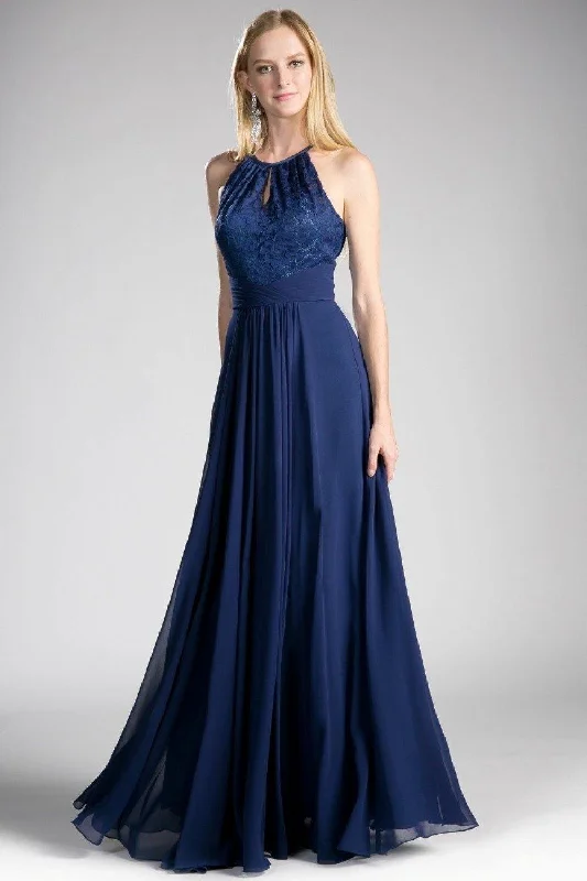 Draped Formal Dress Cinderella Divine CJ228 Long Formal Dress Halter Bridesmaid