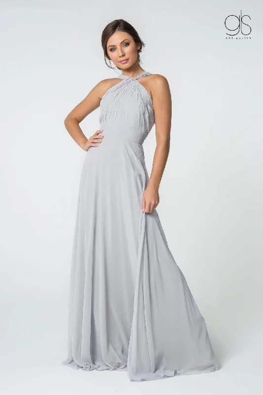 Applique Gown Long Formal Halter Bridesmaids Chiffon Prom Dress