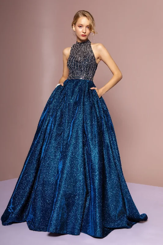 Glam Ball Gown Long High Neck Prom Dress Ball Gown