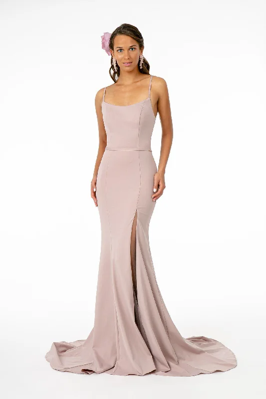 Lavish Red Gown Long Square Neck Jersey Dress with Side Slit by Elizabeth K GL2670 Lavish Red Gown Long Square Neck Jersey Dress with Side Slit by Elizabeth K GL2670