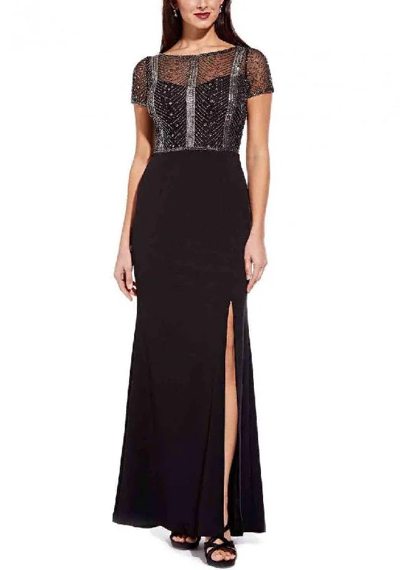 Ruched Satin Dress Adrianna Papell AP1E204830 Long Short Sleeve Formal Dress