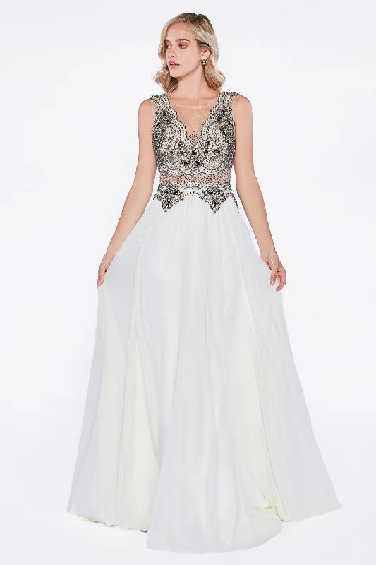Fancy Embellished Dress Cinderella Divine J748 Long Sleeveless Formal Dress Prom