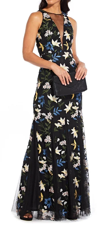 Statement Sleeve Dress Adrianna Papell AP1E204822 Long Sleeveless Floral Mesh Formal Dress Statement Sleeve Dress Adrianna Papell AP1E204822 Long Sleeveless Floral Mesh Formal Dress