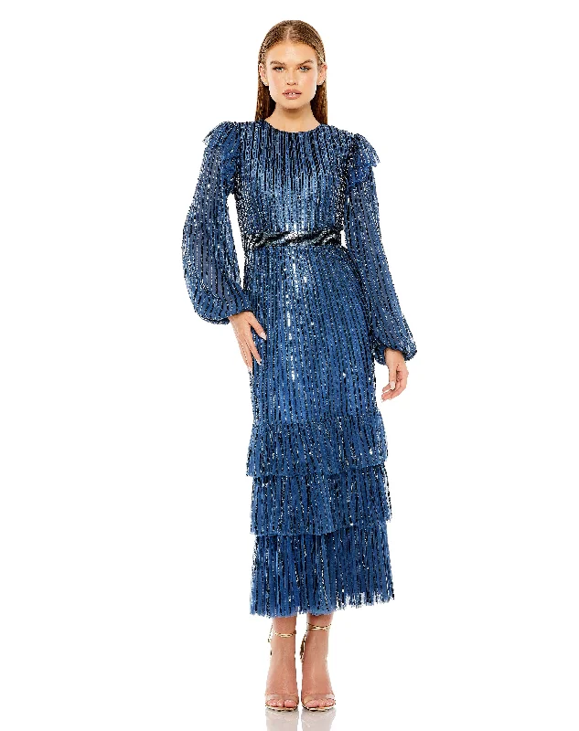 Glittering Evening Gown Mac Duggal 23003 Long Sleeve Formal Sequin Dress