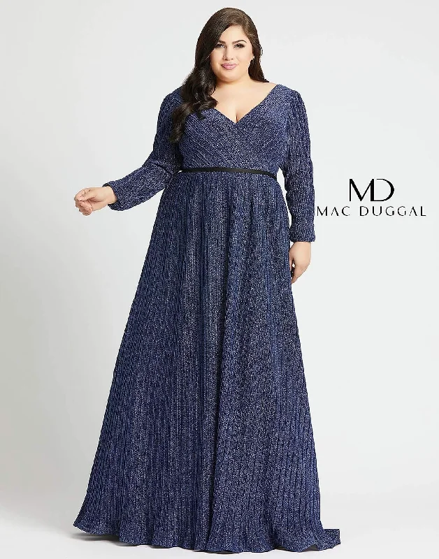 Dazzling Evening Dress Sapphire 20W Mac Duggal 48892 Fabulouss Long Sleeve Plus Size Prom Dress Sale