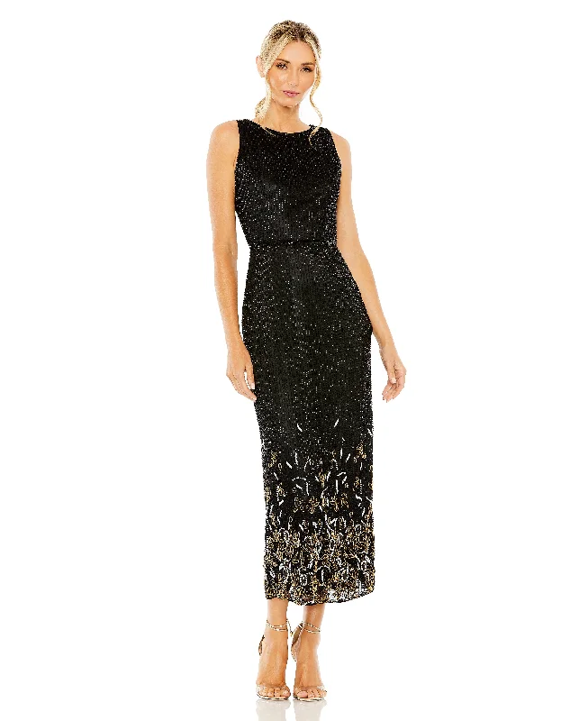 Chic Maxi Dress Mac Duggal 5796 Cocktail Tea Length Formal Beaded Dress