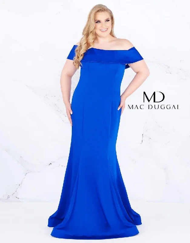 Lush Satin Gown Mac Duggal 66812 Long Plus Size Off Shoulder Dress